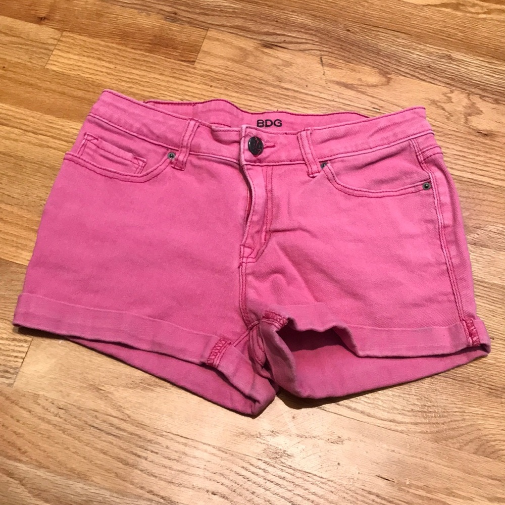 BDG pink mid rise denim shorts